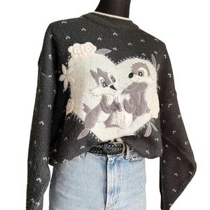 Vintage adorable chipmunk heart knit sweater